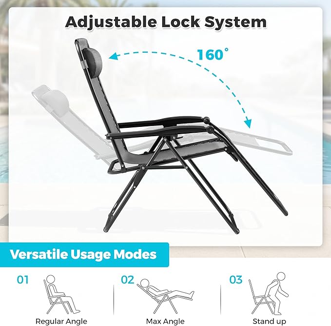 Homall Zero Gravity Chair Patio Folding Lawn Outdoor Lounge Gravity Camp - Image 7