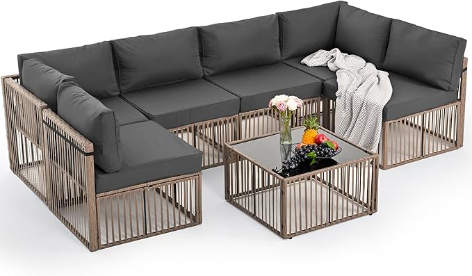 Pamapic 7 Piece Outdoor Sectional Sofa Set, All-Weather Patio Furniture by Pamapic