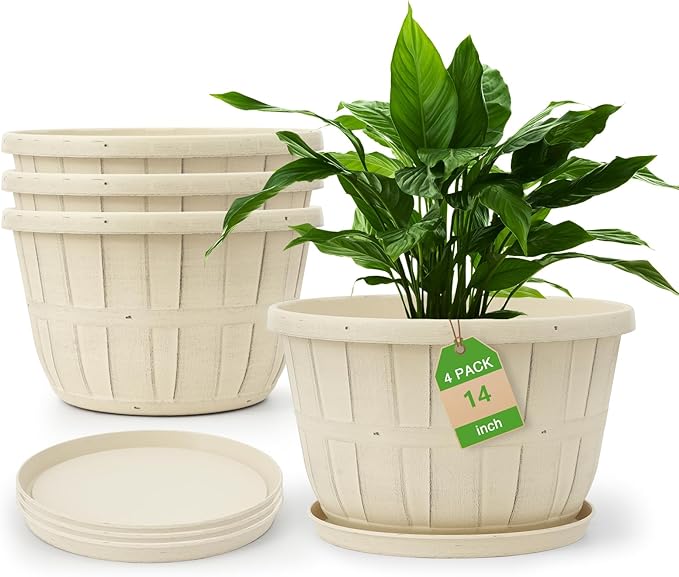 Quarut 14 Inch Plastic-Flower-Pot-for-Indoor-Plants, 4 Pack Large Outdoor by Quarut