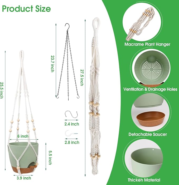 Hanging Planters for Indoor Outdoor Plants, 2 Pack Self Watering Hanging Pots - Image 2