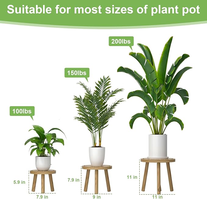 3-Pack Wood Plant Stands Indoor, Single Plant Stand - Image 2