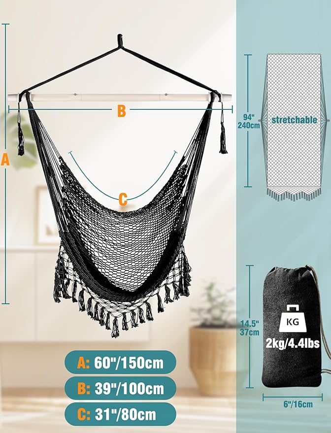 Chihee Hammock Chair Super Large Soft-Spun Cotton Rope Weaving Hanging Chair - Image 4