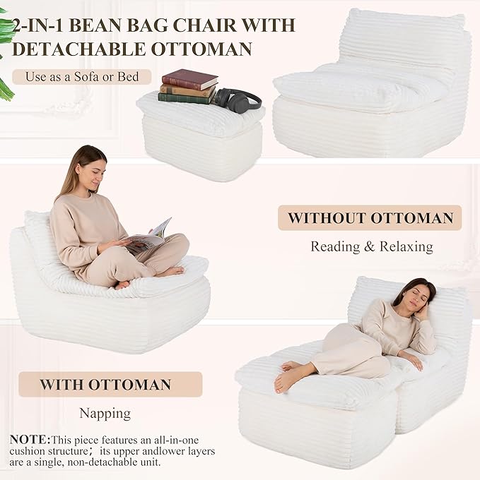 Boneless Chaise Lounge Chair Indoor, Adult Bean Bag Chair - Image 7