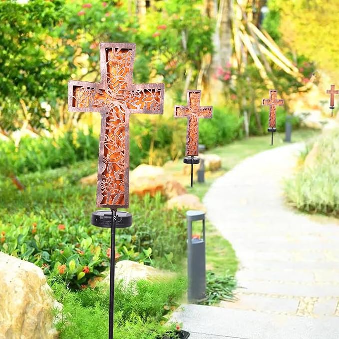 Solar Cross Garden Stake Lights 38inch Metal Outdoor Waterproof Memorial Garden - Image 5