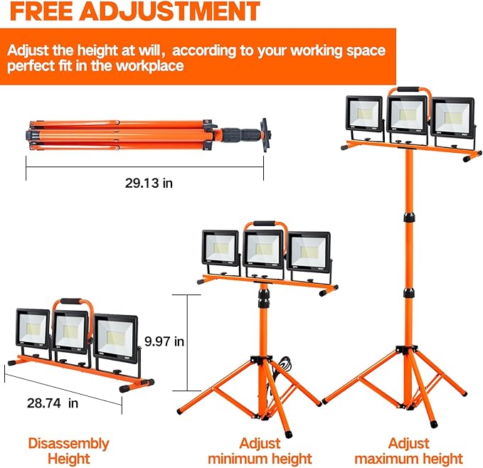 22000 Lumen Work Lights with Stand, 3 Head Portable LED Work Light, with - Image 7