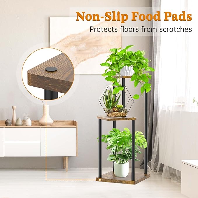 3 Tier Corner Plant Stand Indoor, Metal Wood Flower Pot Holder Shelf, Modern - Image 3