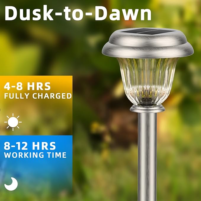 DERAYSION Solar Lights Outdoor Waterproof, Brushed Stainless Steel Glass Solar - Image 3