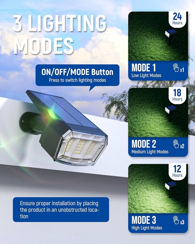 Solar Spot Lights Outdoor Waterproof 4 Pack IP65, 63 LED 3 Lighting Modes - Image 2