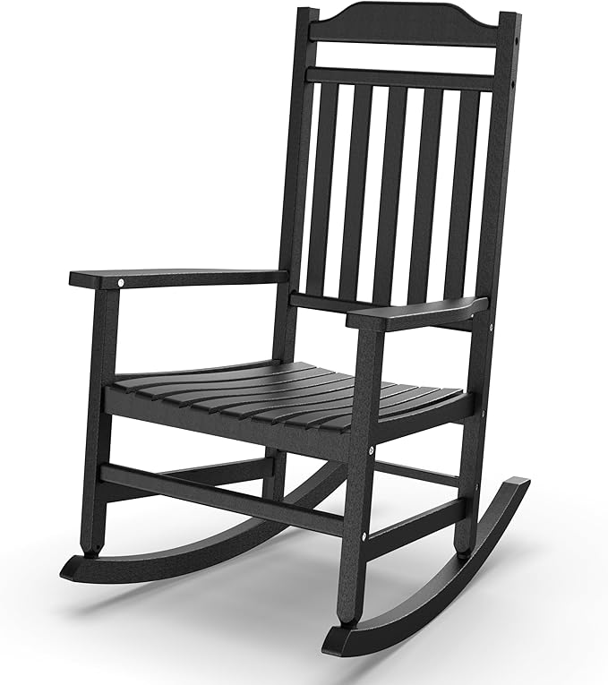 Patio Rocking Chair Outdoor Set of 1, Weather Resistant Poly Resin Oversized by GYMHILL