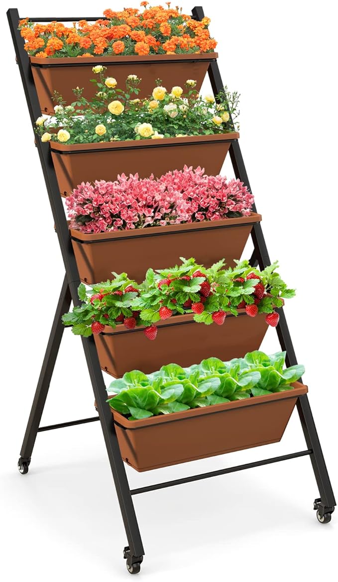 Giantex Vertical Raised Garden Bed on Wheels, 5-Tier Elevated Planter Boxes by Giantex