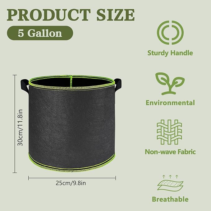 4 Pack 5 Gallon Grow Bags with Handles Garden Vegetable Flower Grow Bags - Image 7