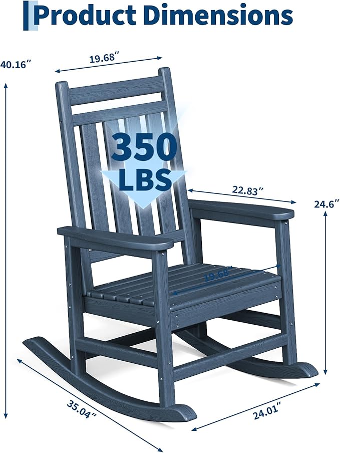 HDPE Rocking Chair Outdoor- Poly High Back Porch Rocker Chairs - Image 3