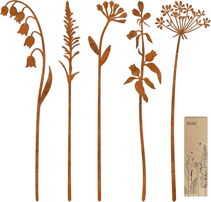 Metal Flowers for Outside, Decorative Garden Stakes, Flower Bed Decor Plant by Unknown