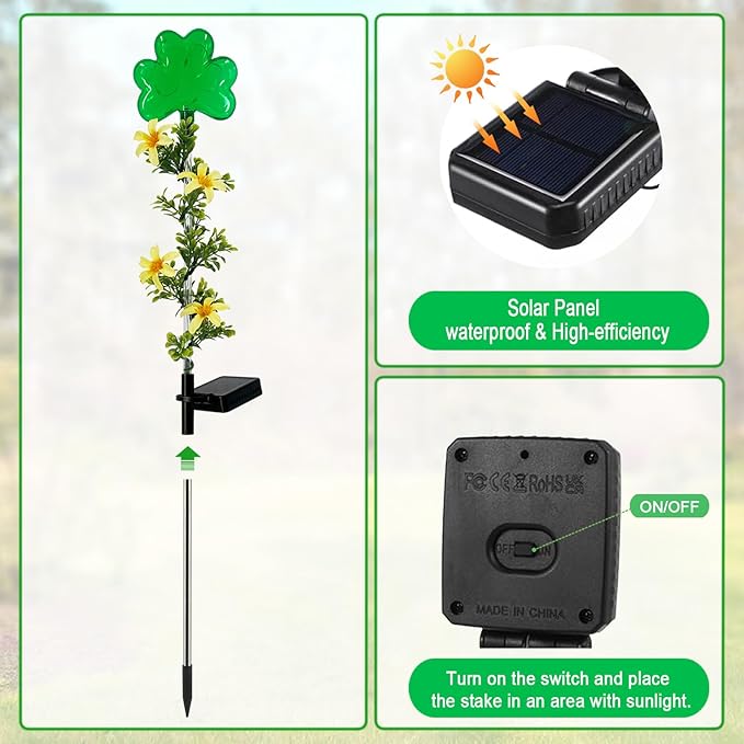 ST Patrick's Day Decorations Outdoor, 2 Pack Shamrock Solar Lights Outdoor - Image 6
