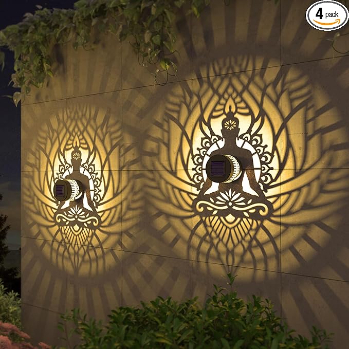 4 Pack Solar Fence Lights Metal Solar Powered Outdoor Wall Deck Step Lights Zen by gardencave