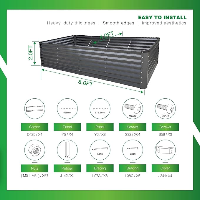 GARDMAX 8x4x2FT Galvanized Raised Garden Bed Kit, Metal Planter Boxes Outdoor - Image 4