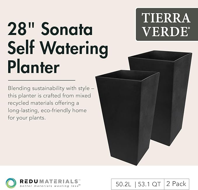 Tierra Verde 2-Pack Indoor & Outdoor Self-Watering Square Planters - Image 2