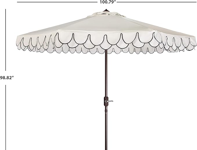 SAFAVIEH 9ft Outdoor Patio Umbrella, Ivory & Black Trim, Auto Crank Tilt - Image 3