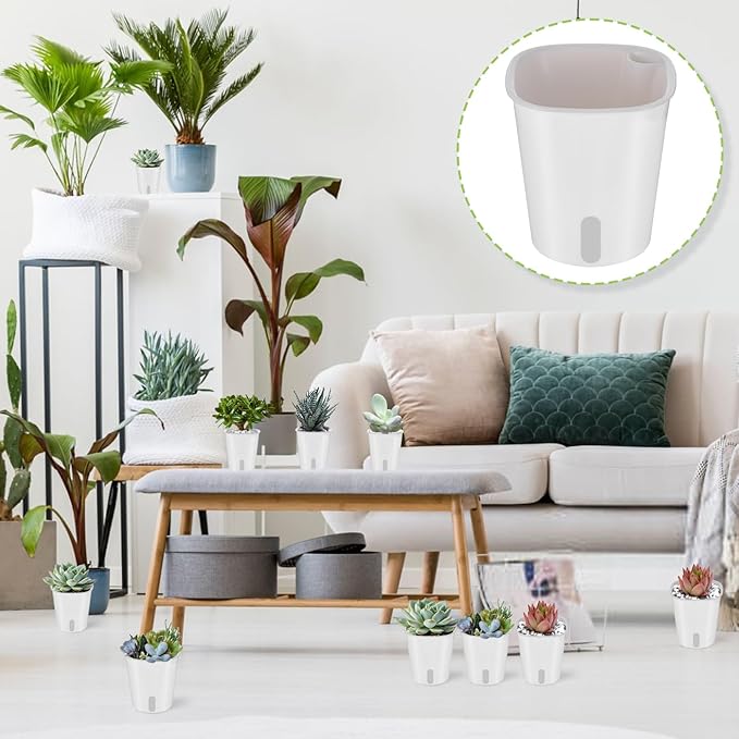 24 Pcs Self Watering Pots for Indoor Plants, 3 Inch White Plastic Self Watering - Image 6