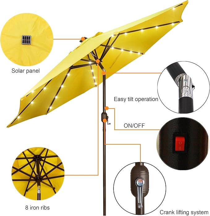 Blissun 9 ft Solar Umbrella, 32 LED Lighted Patio Umbrella, Table Market - Image 2