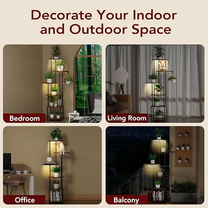 Plant Stand Indoor with Grow Light, 6-Tiered Tall Plant Stand Indoor, Metal - Image 7