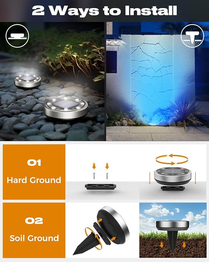 btfarm 24 Pack Solar Lights Outdoor, 8 LED Solar Ground Lights IP65 Waterproof - Image 4