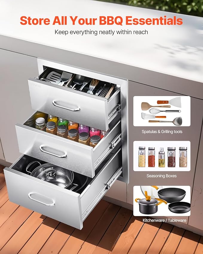 VEVOR Outdoor Kitchen Drawers 18.11" W x 23.23" D x 23.23" H, Triple-Access - Image 4