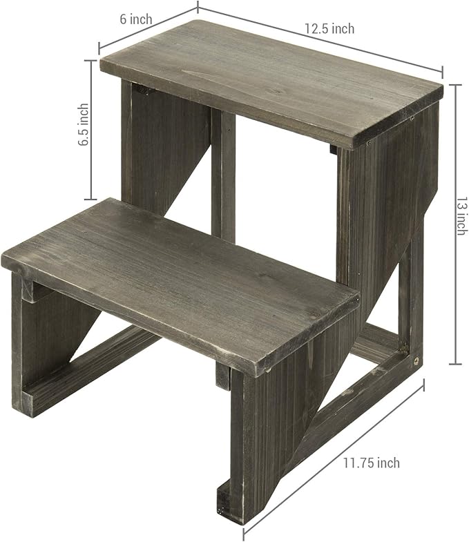 MyGift 2 Tier Rustic Dark Gray Wood Desktop Plant Rack, Farmhouse Style Planter - Image 5