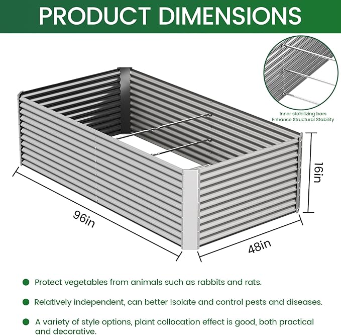 FRIZIONE 2pcs Tall 8x4ft Galvanized Raised Garden Bed Outdoor, Above Ground - Image 3
