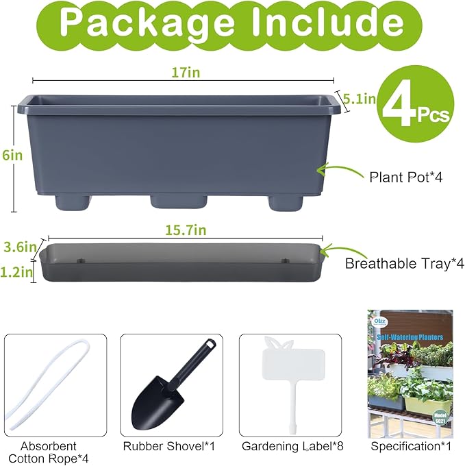 Window Box Planter 4 Packs, 17 Inches Rectangle Flower Pots - Image 5