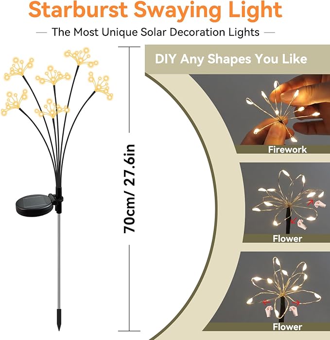Solar Garden Lights 4 Pack Waterproof Solar Swaying Starburst Light Outdoor - Image 2