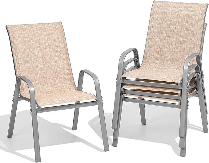 Patio Chairs Sset of 4, Easily Set Up Stackable Outdoor Dining Chairs by Dovov
