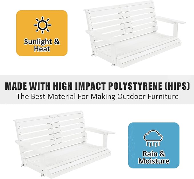 Poly Lumber 2-Seat Porch Swing, HIPS 4.5-Feet Bench Swing - Image 4