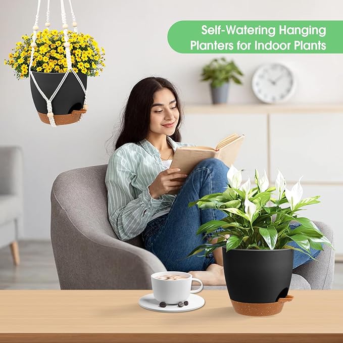 Hanging Planters for Indoor Outdoor Plants, 2 Pack Self Watering Hanging Pots - Image 6