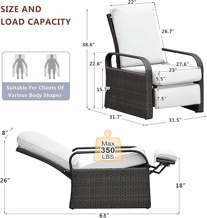 ART TO REAL Outdoor Recliner, Automatic Adjustable Wicker Lounge Recliner Chair - Image 2