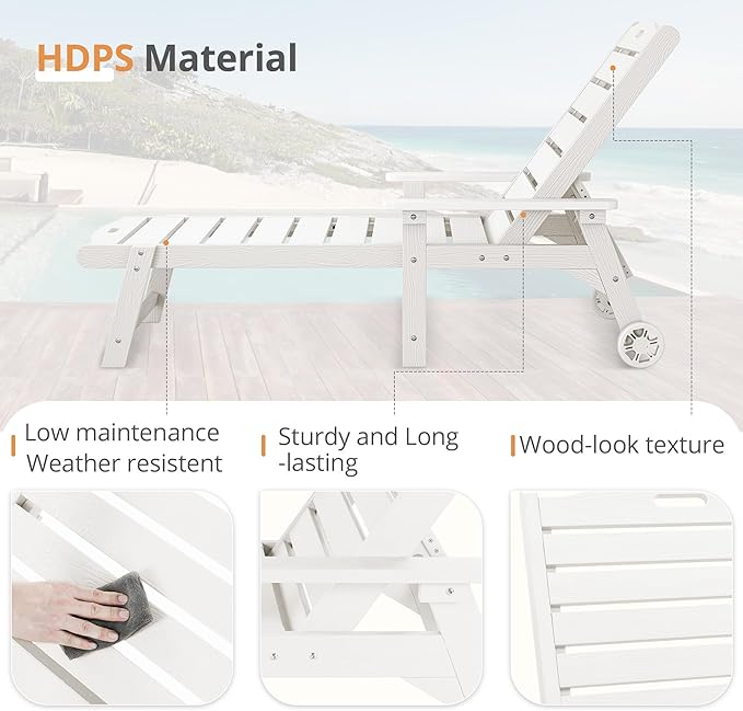 LUE BONA Outdoor Chaise Lounge Chairs Set of 4, HDPS Chaise Lounger, 5 - Image 7