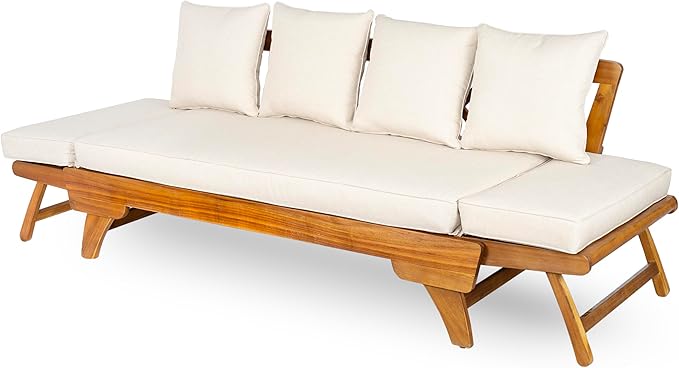 Christopher Knight Home Gary Patio Convertible Couch, Wooden Outdoor Daybed - Image 10
