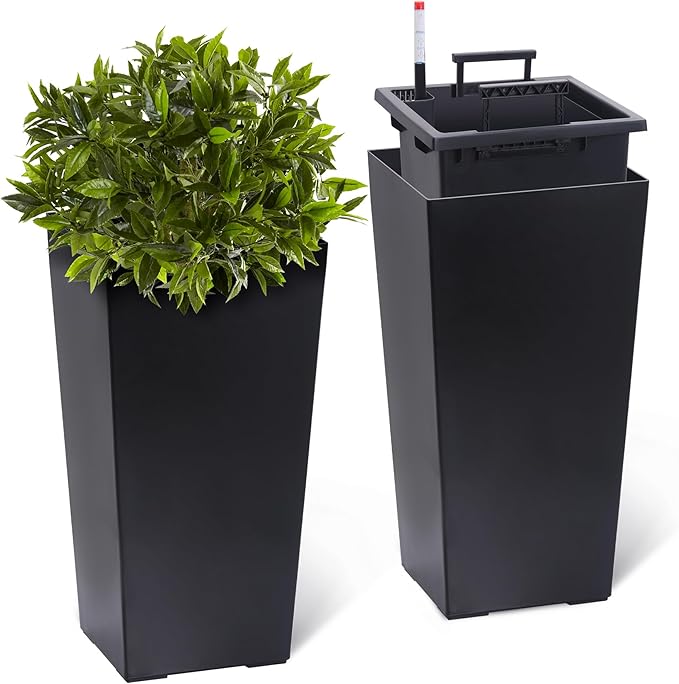Garvee 22.5" Tall Planters Set of 2, Outdoor＆Indoor Black Planter Pots by Garvee