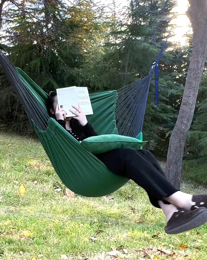 Halalona Hammock Chair Hanging Hammock Chair Rope Swing 2 Cushions - Image 4