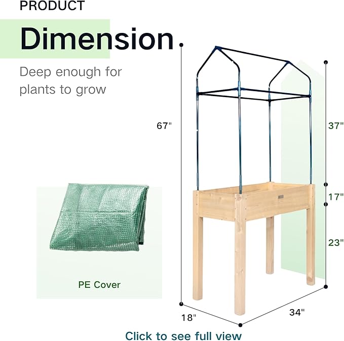 Raised Garden Bed with Greenhouse Cover, Elevated Wood Planter Box with Legs & - Image 3