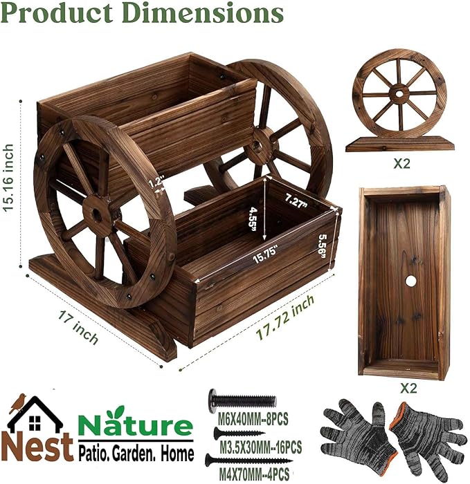NestNature Wooden Wagon Planter Box, Raised Garden Bed, Decorative Garden - Image 3