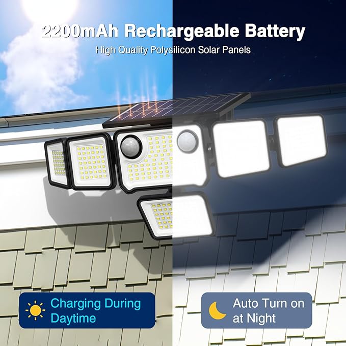 6000LM Solar Lights Outdoor Waterproof, 6 Heads Solar Flood Lights Outdoor - Image 5