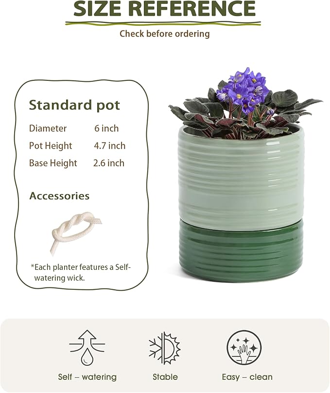 Self Watering Pots for Indoor Plants, 6 Inch Ceramic Self Watering Plant Pot - Image 2