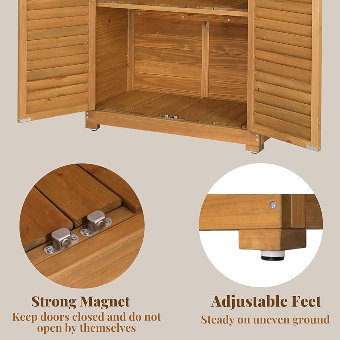 Outvita Outdoor Storage Cabinet, 63in Wooden Garden Tools Shed - Image 3