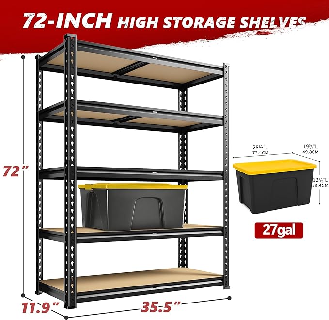REIBII 2400LBS Storage Shelves 5 Tier Garage Shelving Heavy Duty Adjustable - Image 3