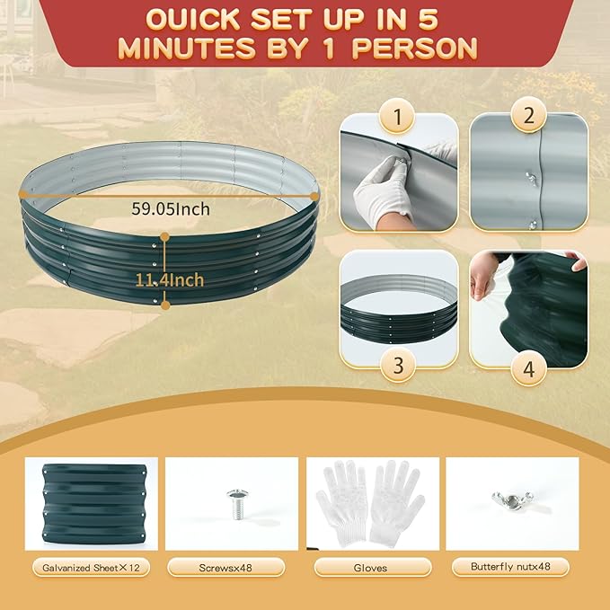 Durable Round Steel Raised Garden Bed Painted - Image 4