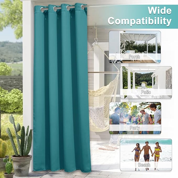 NICETOWN Peacock Teal Patio Outdoor Curtains 95 inch Length, Thermal Insulated - Image 6