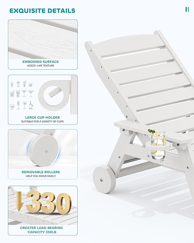 SERWALL Patio Chaise Lounge Chair Set of 4, 5 Positions Adjustable Poly Outdoor - Image 4