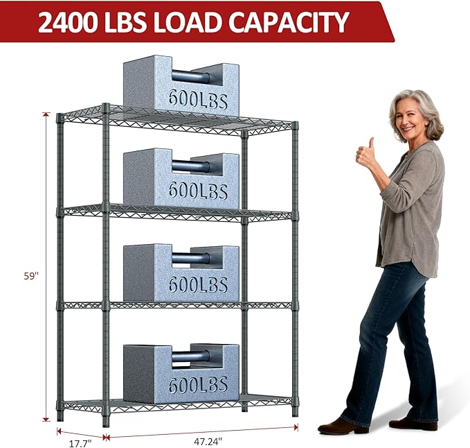 IZEUK Outdoor Metal Storage Shelving Unit, 4-Tier Heavy Duty Wire Rack Organizer - Image 3