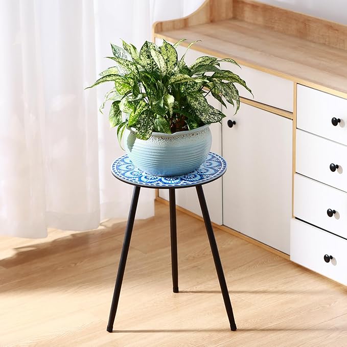 2 Packs Metal Mosaic Round Side Tables 13.4" Small Outdoor Patio Round Accent - Image 8